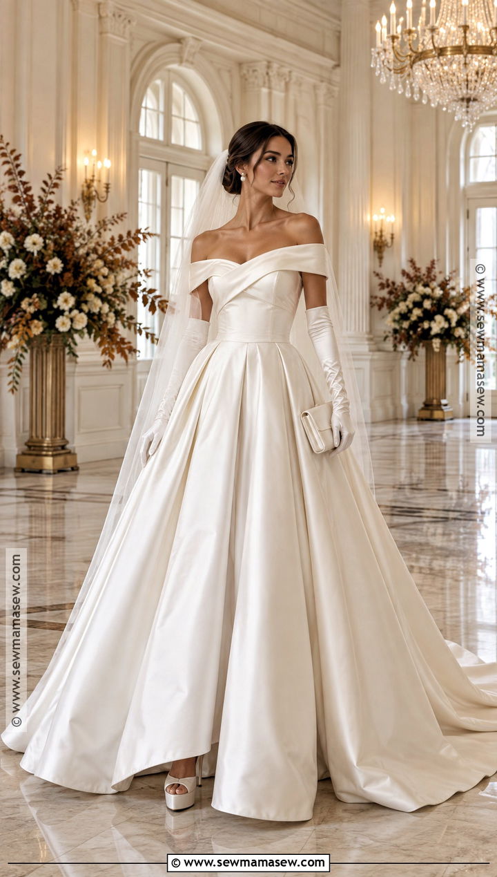 Off Shoulder Ball Gown With Bridal Gloves - 20 fall bridal outfits