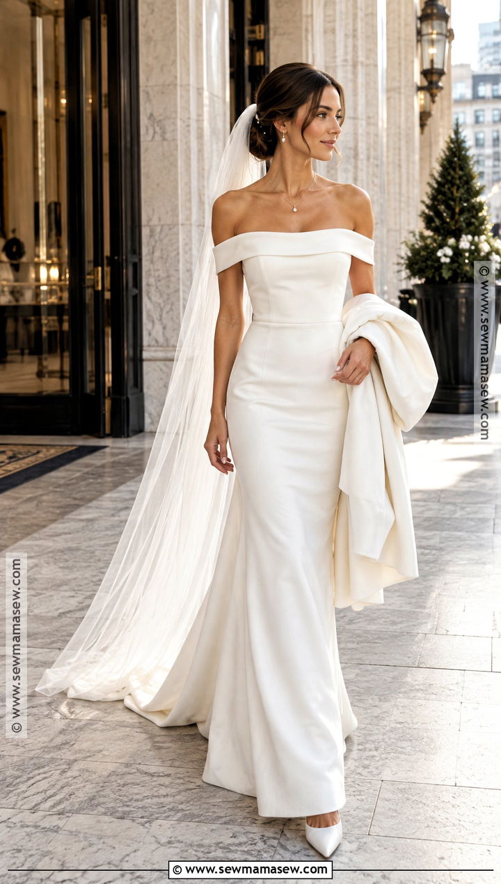 Off Shoulder Crepe Early Fall Wedding Dress - 15 early fall wedding dress ideas