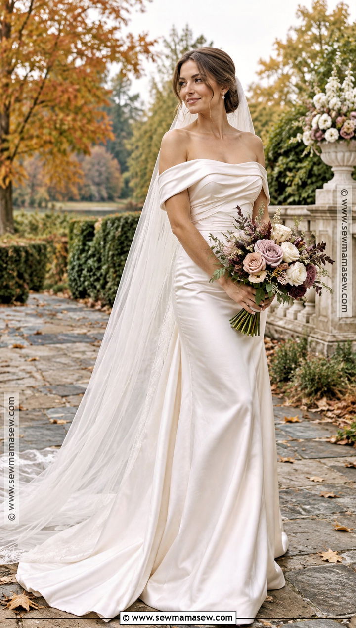 Off Shoulder Draped Fall Bridal Look - 15 fall bridal looks