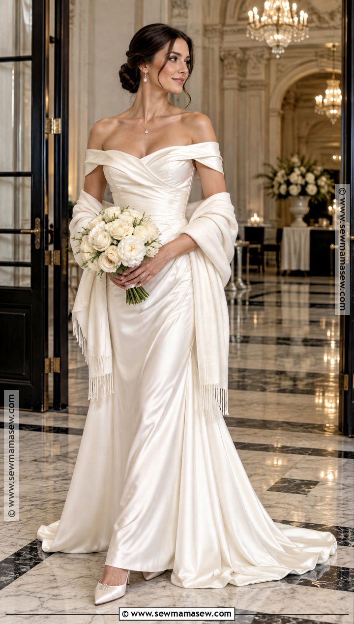 Off Shoulder Draped Wedding Dress - 15 Fall 2026 Wedding Dress Ideas