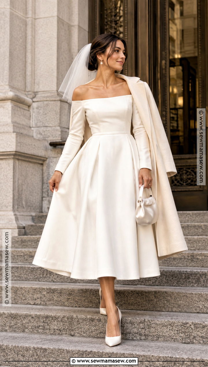 Off Shoulder Fall Courthouse Wedding Dress - 20 fall courthouse wedding dress ideas
