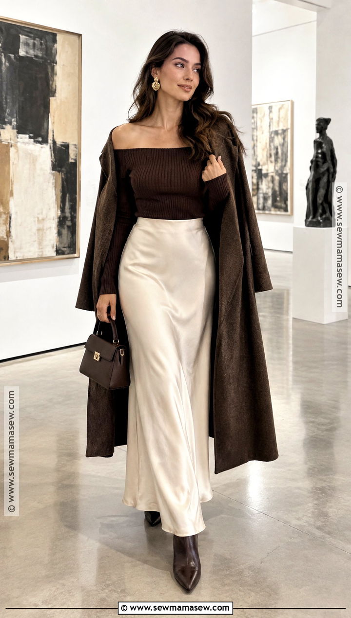 Off Shoulder Fall Top With Maxi Skirt - 25 cute fall tops