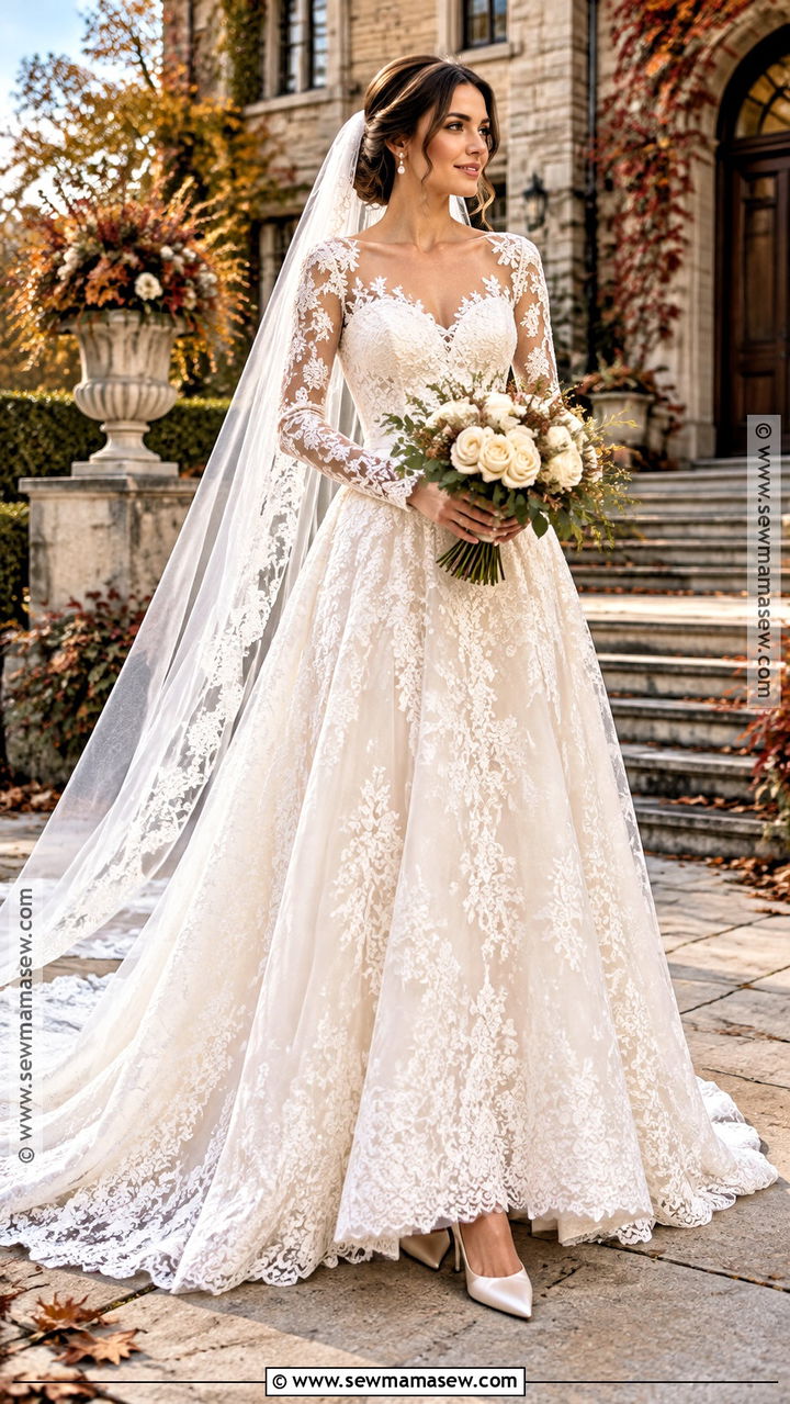 Off Shoulder Fall Wedding Dress - 20 romantic fall wedding dress ideas