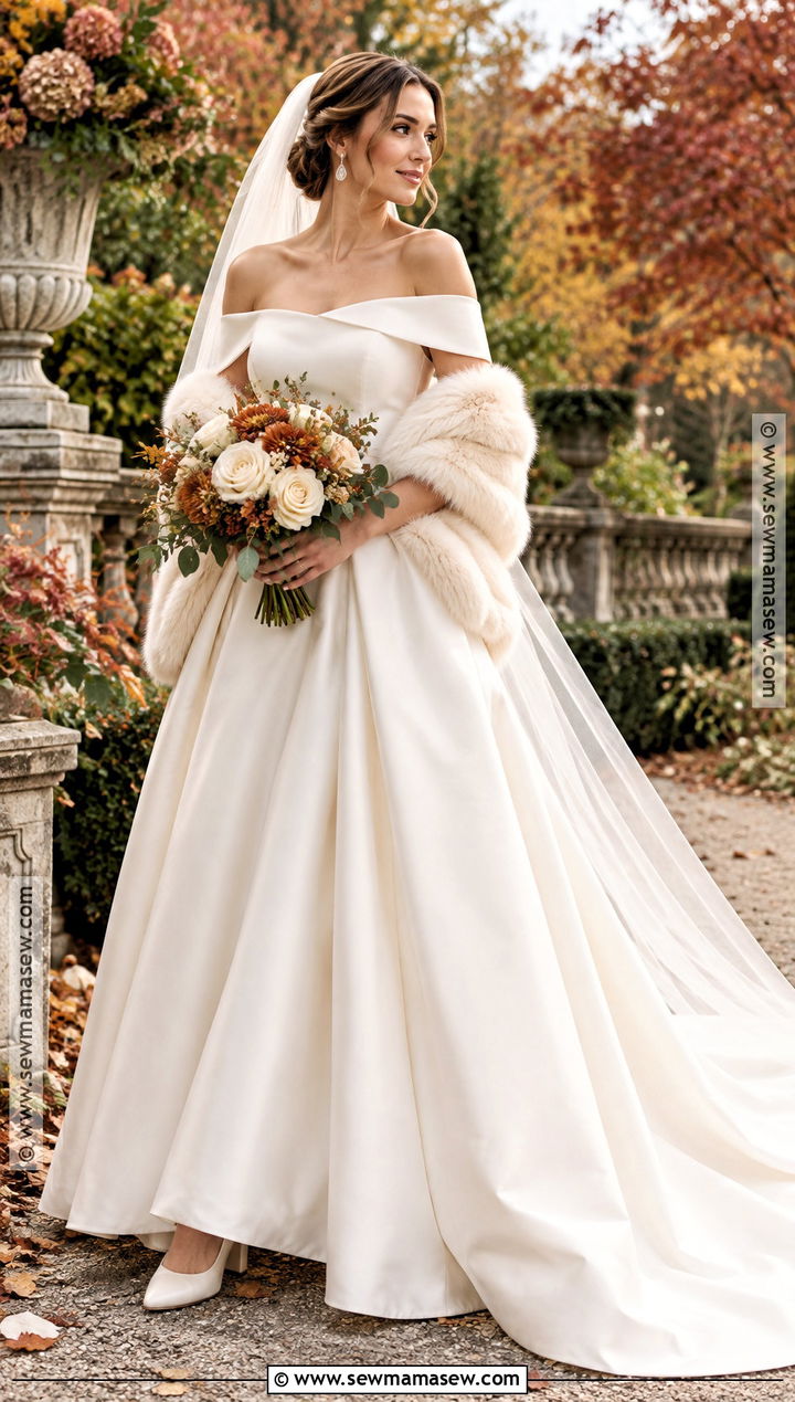 Off Shoulder Fall Wedding Dress - 15 simple wedding dress fall ideas