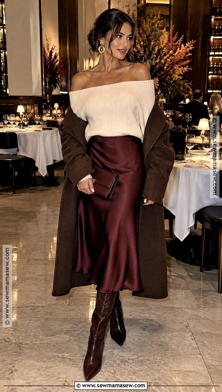 Off Shoulder Knit And Midi Skirt Birthday Outfit - 25 birthday outfit fall ideas