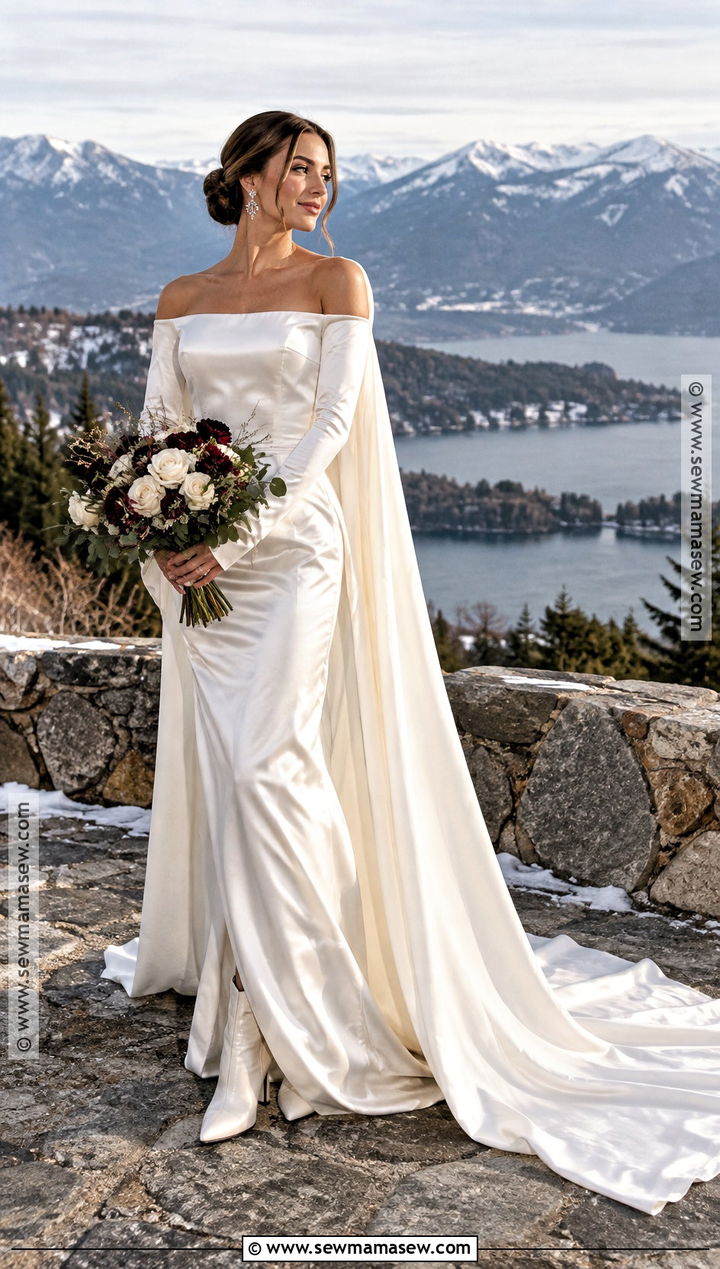Off Shoulder Long Sleeve Elopement Dress - 15 November Elopement Dress Ideas