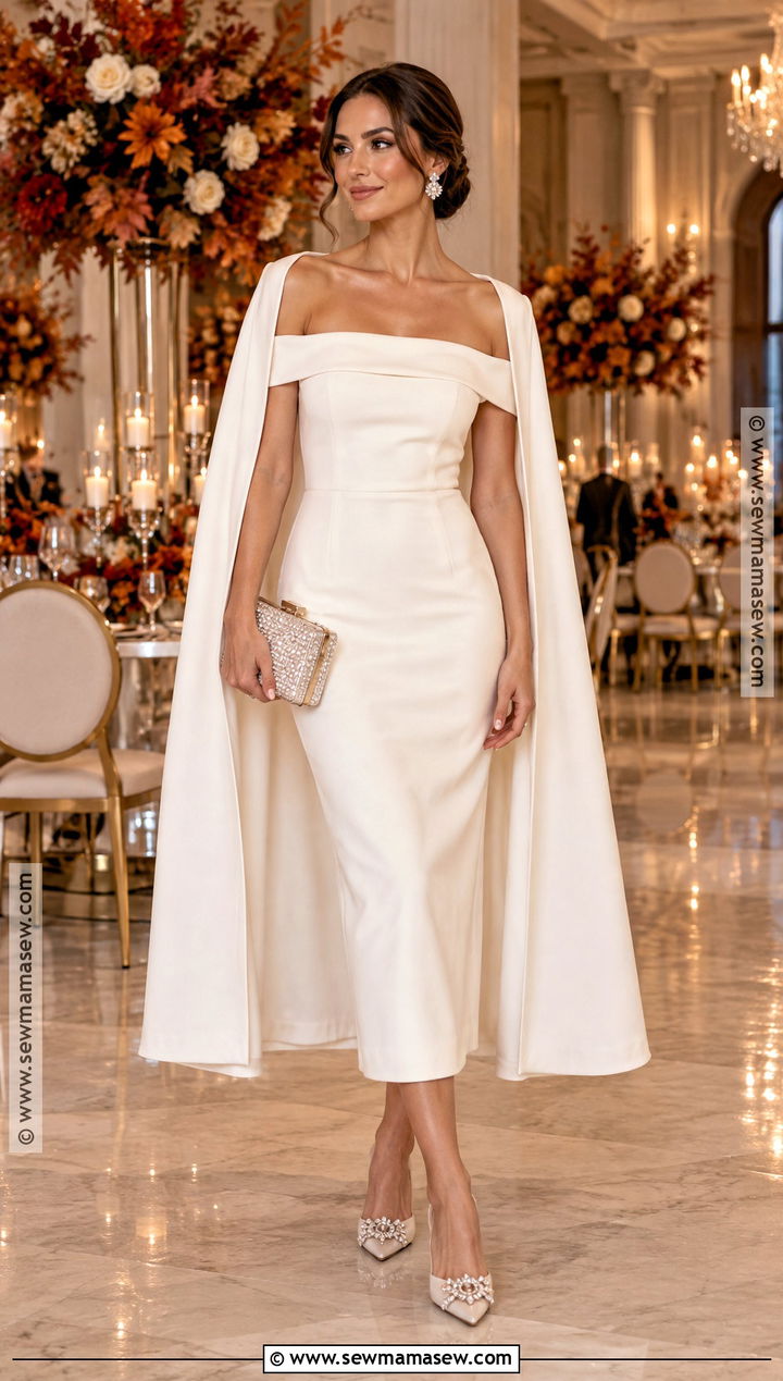 Off Shoulder Midi Reception Dress - 15 fall reception dress ideas