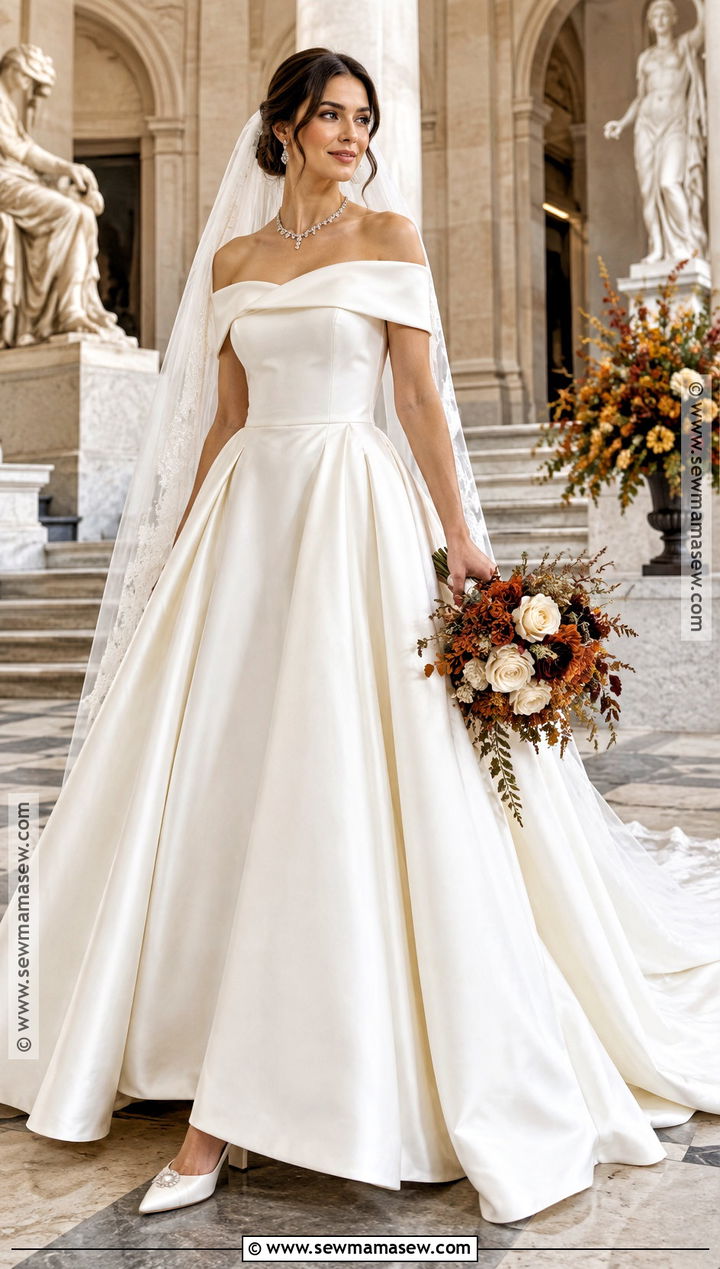 Off Shoulder Mikado Fall Wedding Ballgown - 15 fall wedding dress ballgown ideas