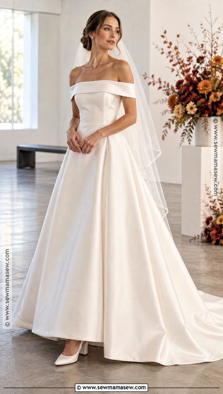 Off Shoulder Mikado Fall Wedding Dress - 15 fall wedding dress ideas brides
