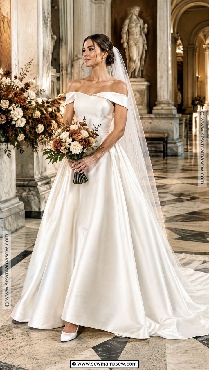 Off Shoulder Mikado Fall Wedding Dress - 15 Fall Wedding Dress Styles