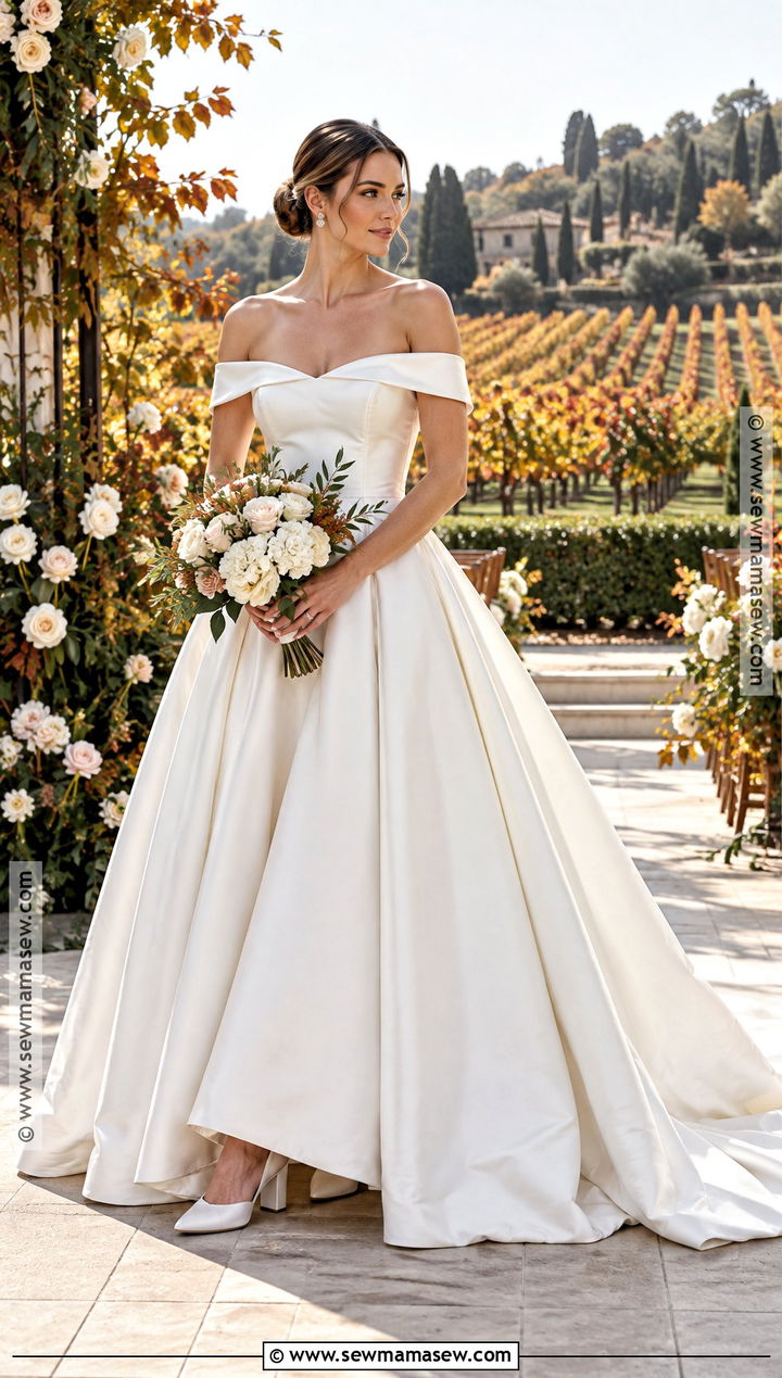 Off Shoulder Mikado Fall Wedding Dress - 15 Wedding Dress For Fall Outdoor Wedding Ideas