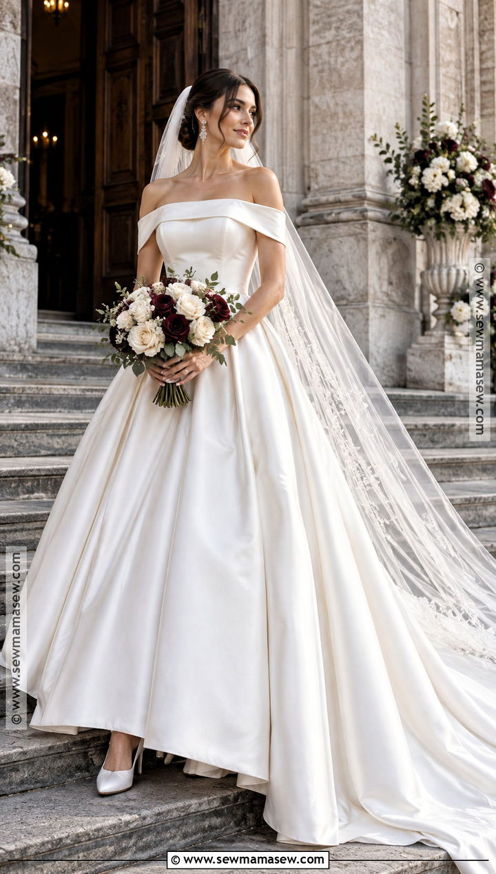 Off Shoulder Mikado Fall Wedding Dress - 15 Fall Wedding Dress Bride Ideas