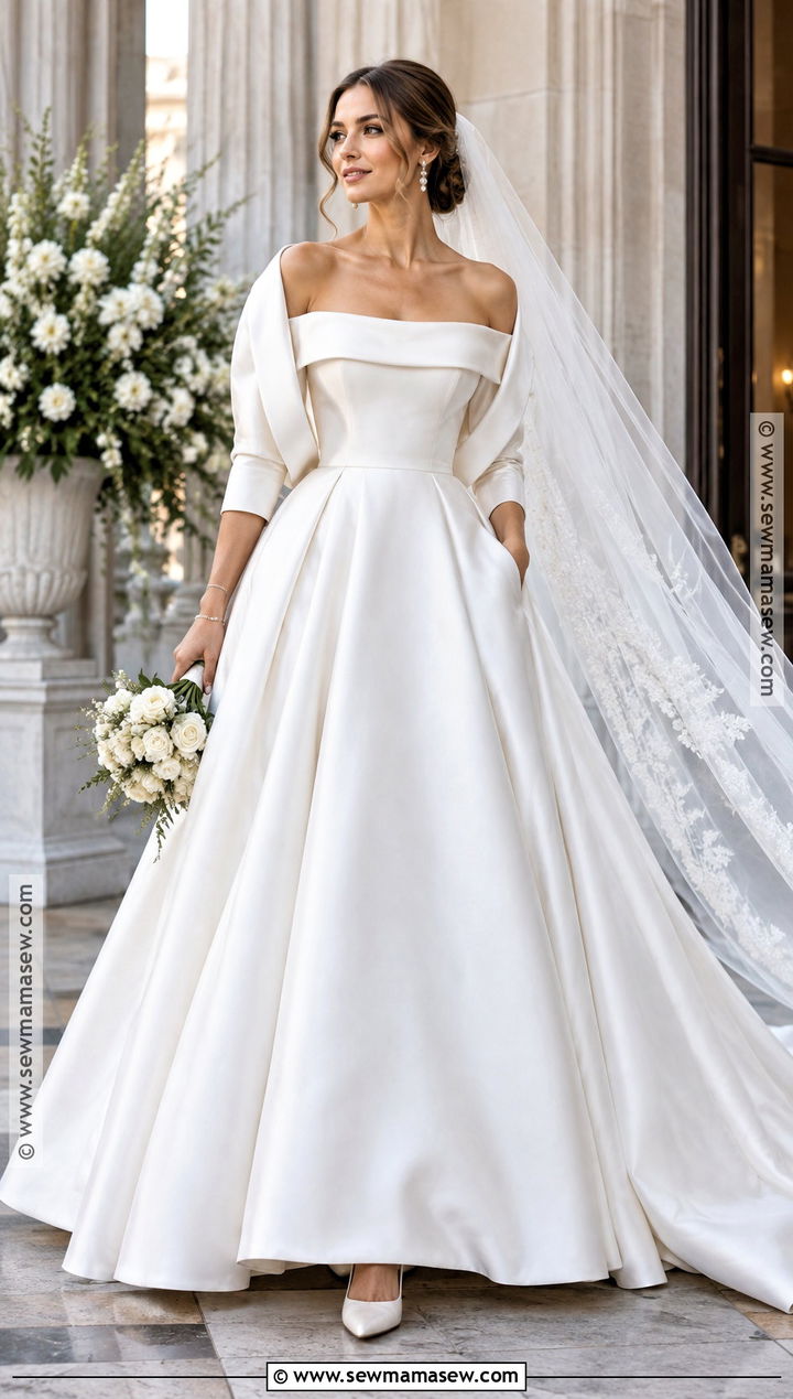 Off Shoulder Mikado October Wedding Gown - 15 October Wedding Gowns