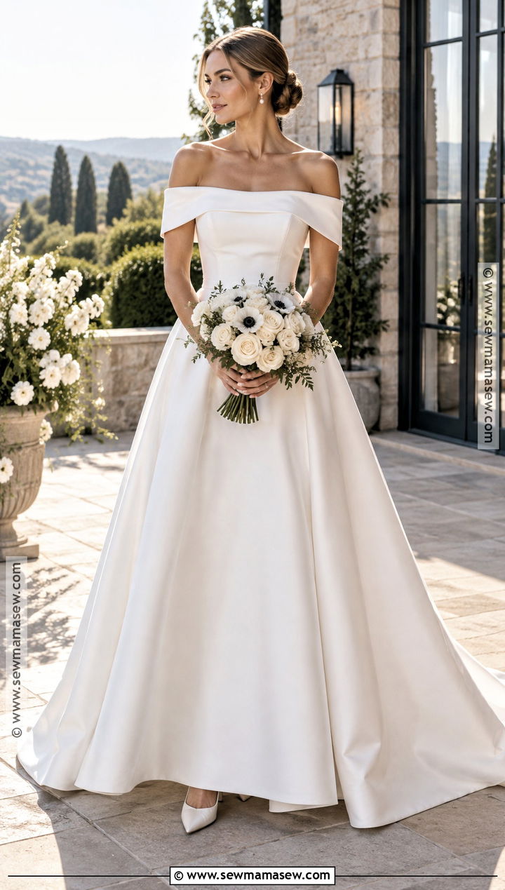 Off Shoulder Mikado September Wedding Dress - 15 wedding dresses september