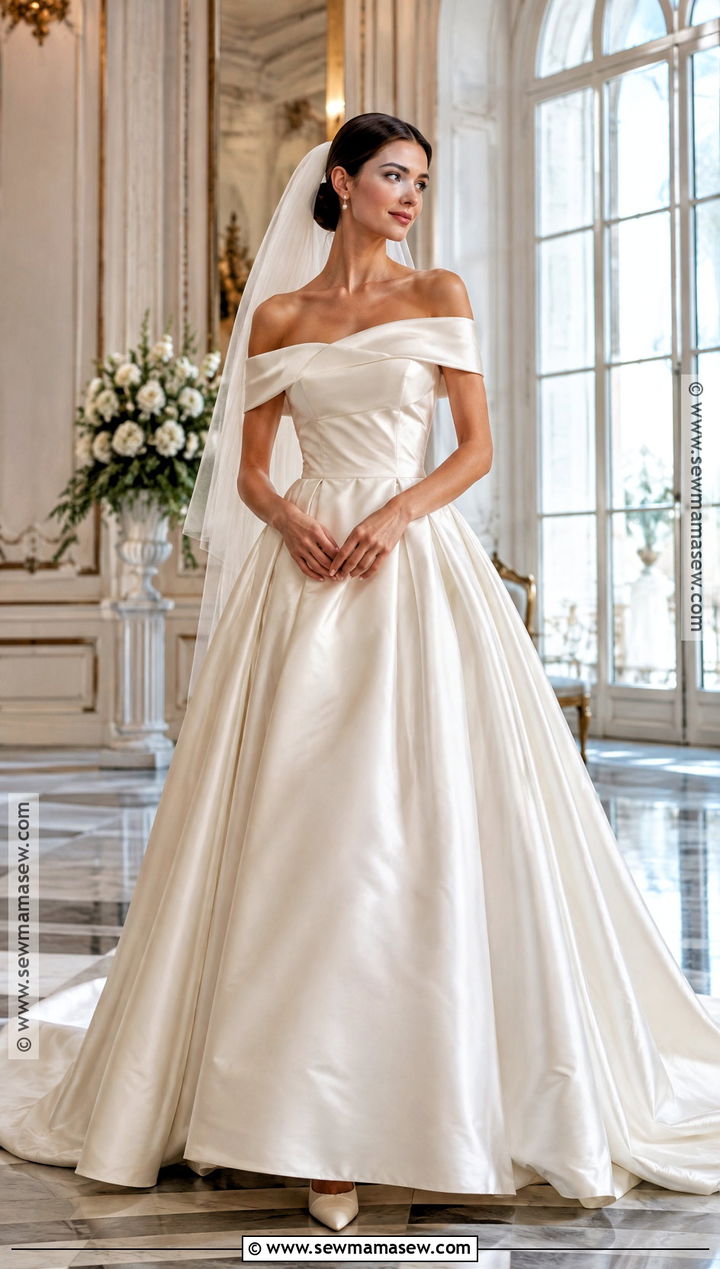 Off Shoulder Satin Fall Princess Wedding Dress - 15 fall princess wedding dress ideas