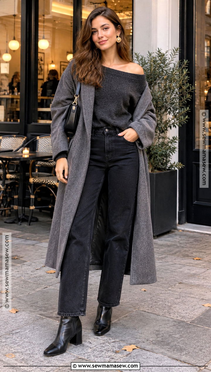 Off Shoulder Sweater And Dark Jeans Fall Outfit - 25 datenight fall outfits