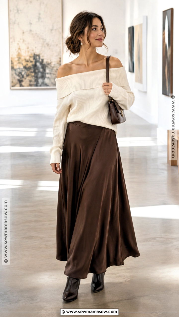 Off Shoulder Sweater With Maxi Skirt - 25 fall sweaters aesthetic
