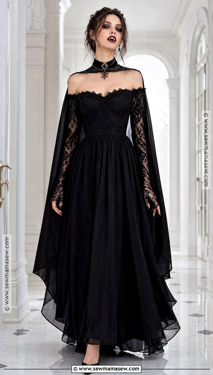 Off Shoulder Vampire Dress With Choker - 30 vampire dresses