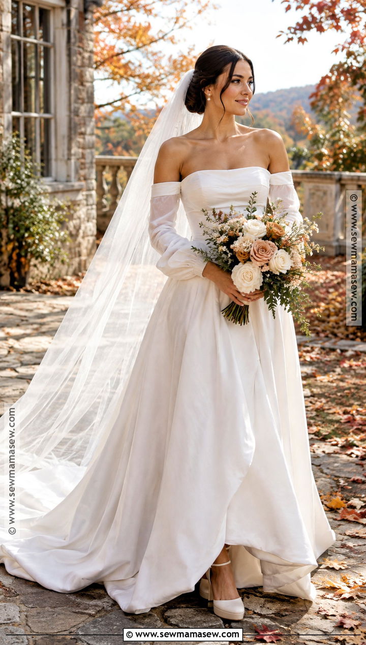 Off Shoulder Wedding Dress With Sleeves - 15 Wedding Dresses Fall Wedding