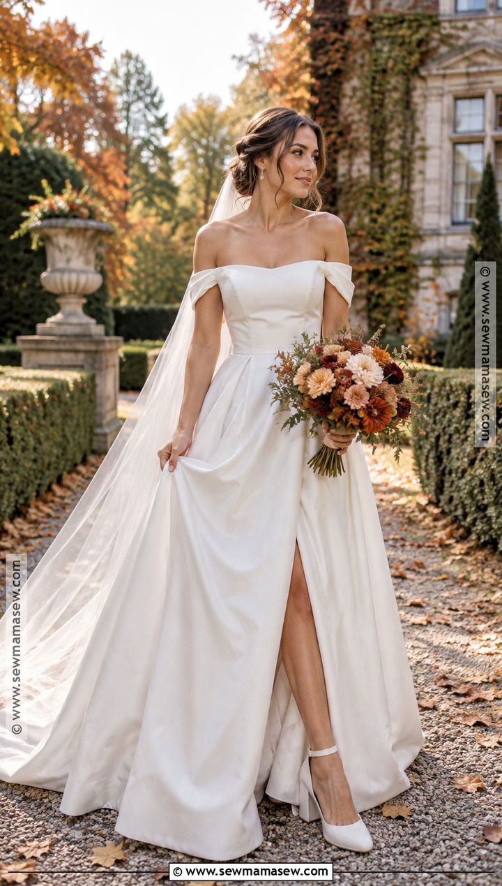 Off The Shoulder A Line Fall Wedding Dress - 25 fall wedding dresses bride