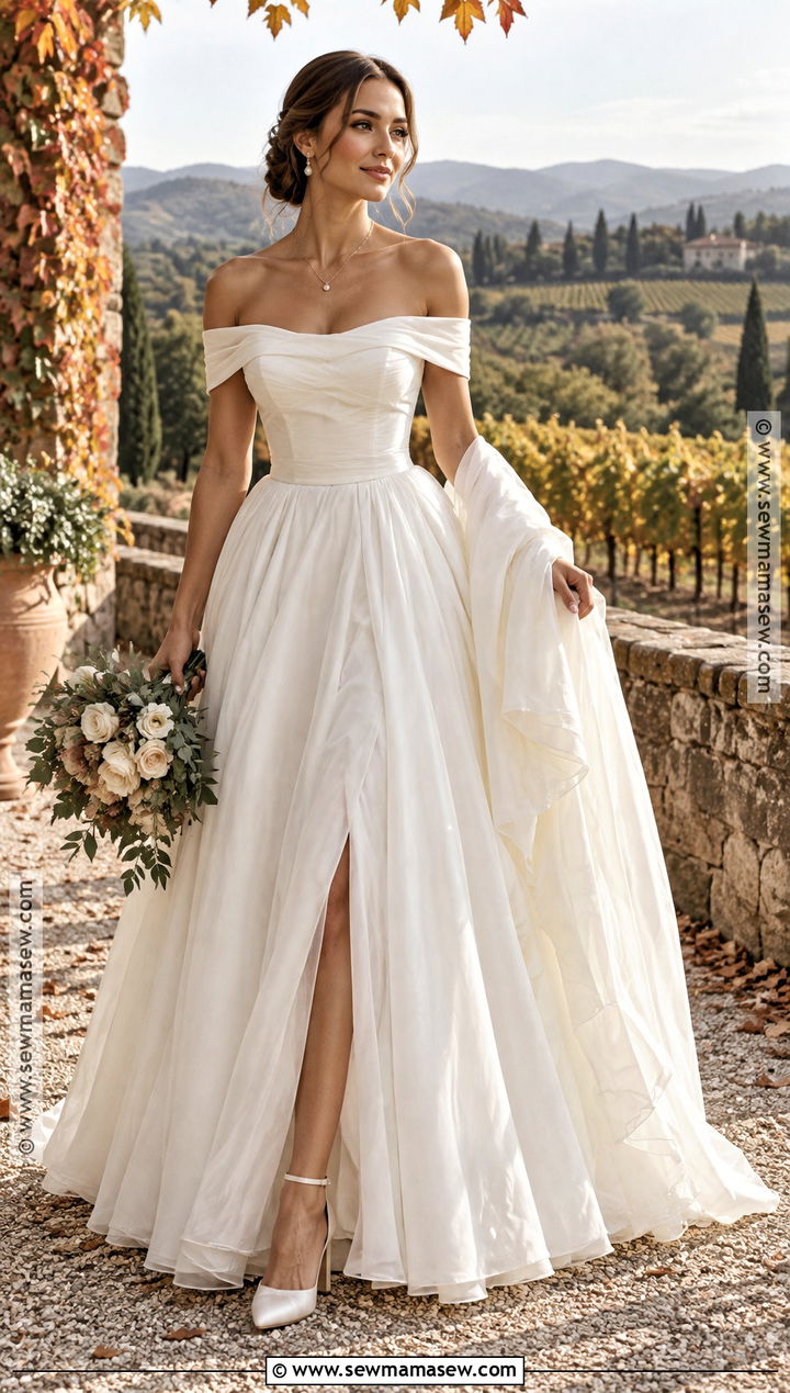Off The Shoulder A Line Wedding Dress - 15 A Line Wedding Dress Fall Ideas