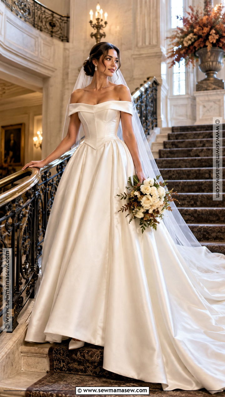 Off The Shoulder Basque Waist Ball Gown - 15 fall wedding dress off the shoulder ideas
