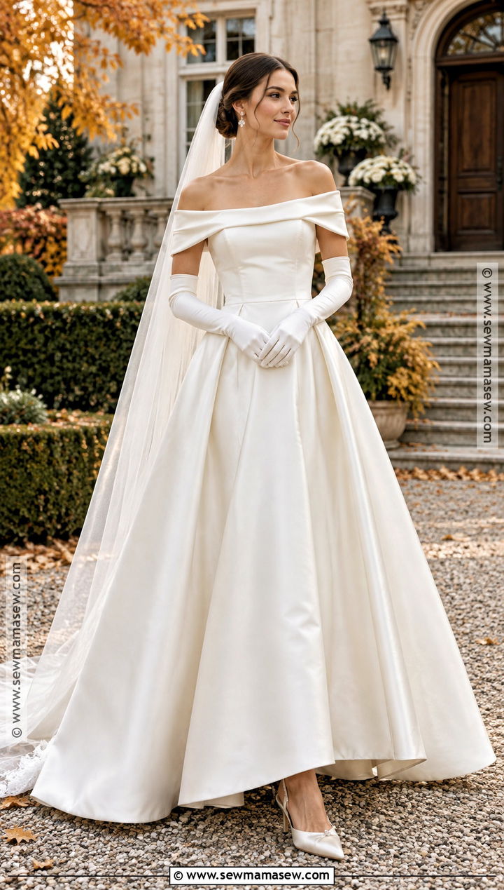 Off The Shoulder Mikado Fall Wedding Dress - 15 Classic Fall Wedding Dress Ideas