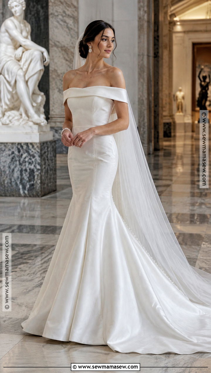Off The Shoulder Mikado Fit And Flare Dress - 15 fall wedding dress off the shoulder ideas