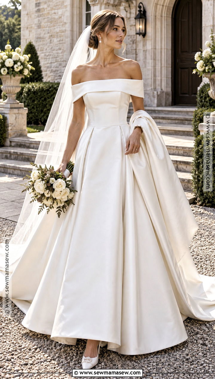 Off The Shoulder Mikado Wedding Dress - 15 Fall Bride Wedding Dress Ideas