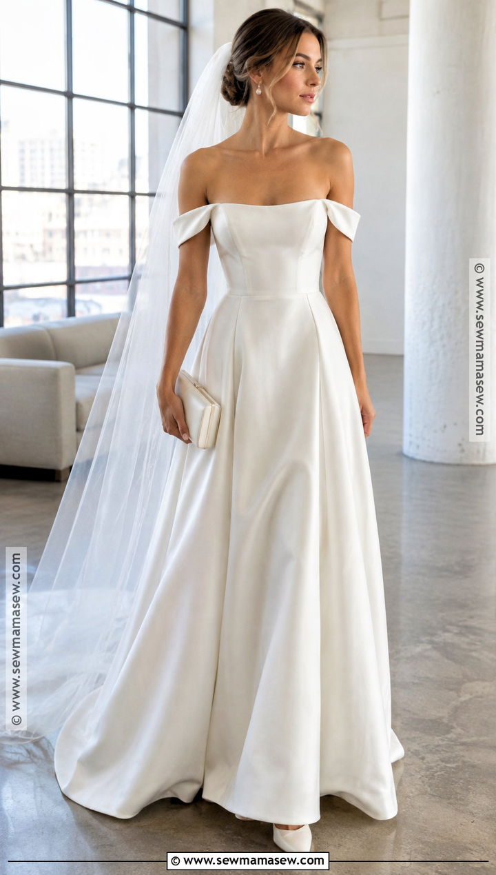 Off The Shoulder Minimalist A Line Wedding Dress - 15 fall wedding dress off the shoulder ideas