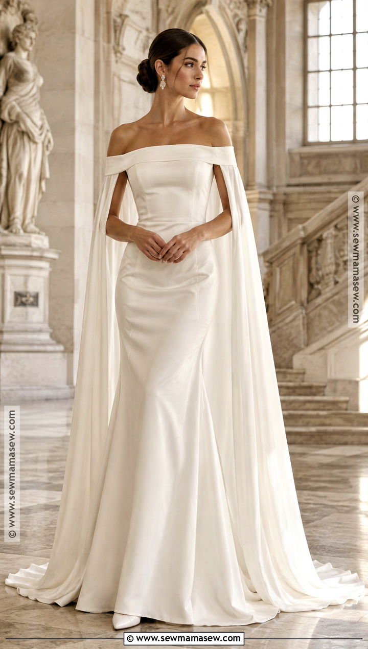 Off The Shoulder Wedding Dress With Bridal Cape - 15 fall wedding dress off the shoulder ideas