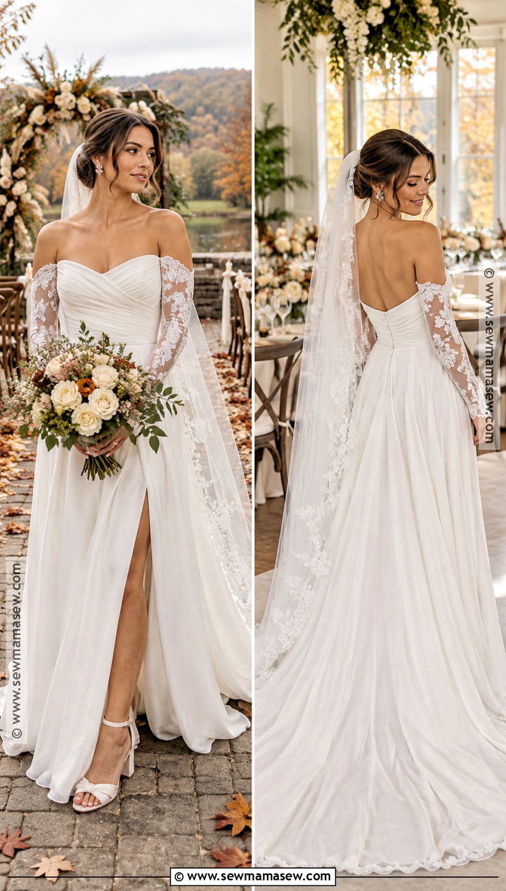 Off The Shoulder Wedding Dress With Detachable Sleeves - 15 fall wedding dress off the shoulder ideas