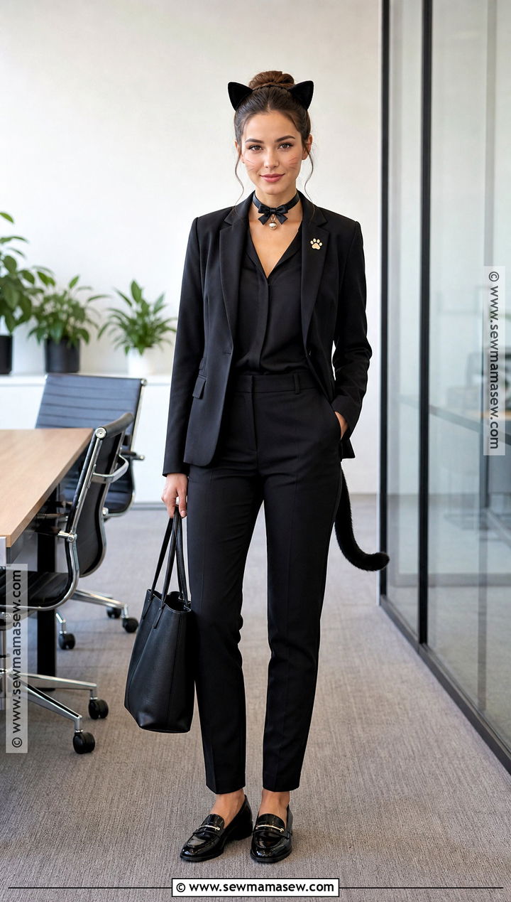 Office Friendly Black Cat Costume With Blazer - 45 black cat halloween costume ideas