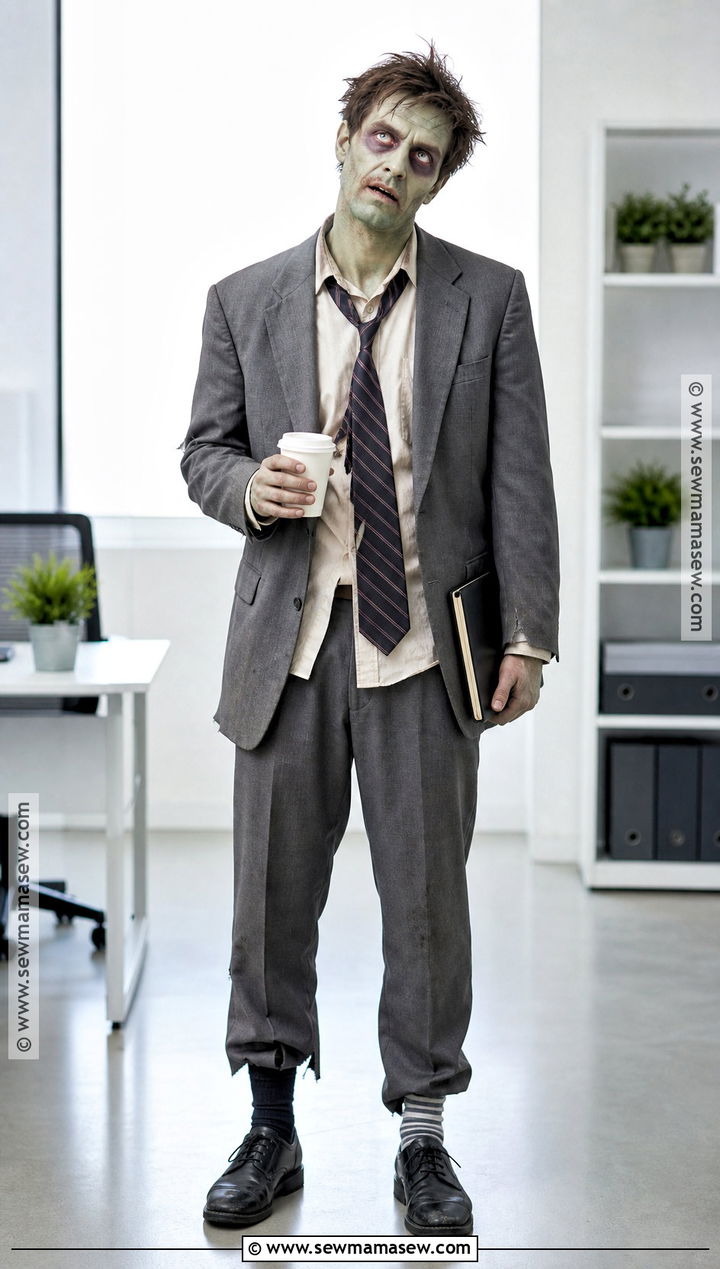 Office Zombie Costume With Green Face Paint - 50 men halloween costumes