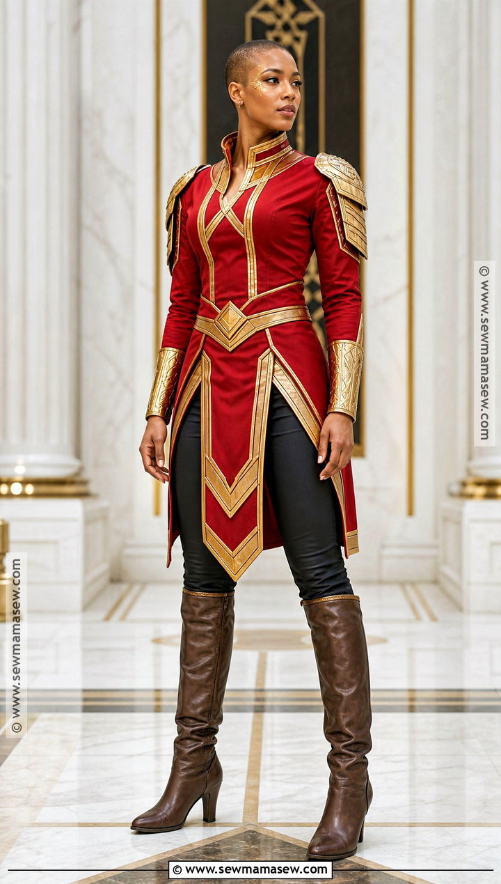 Okoye Costume With Red And Gold Armor - 30 Superwomen Costume Ideas