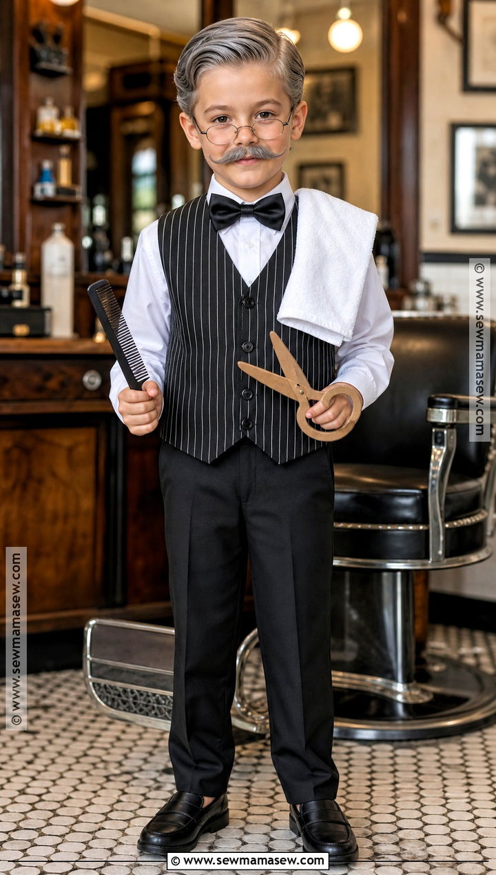 Old Barber Costume With Striped Vest - 30 old man costume ideas for kids