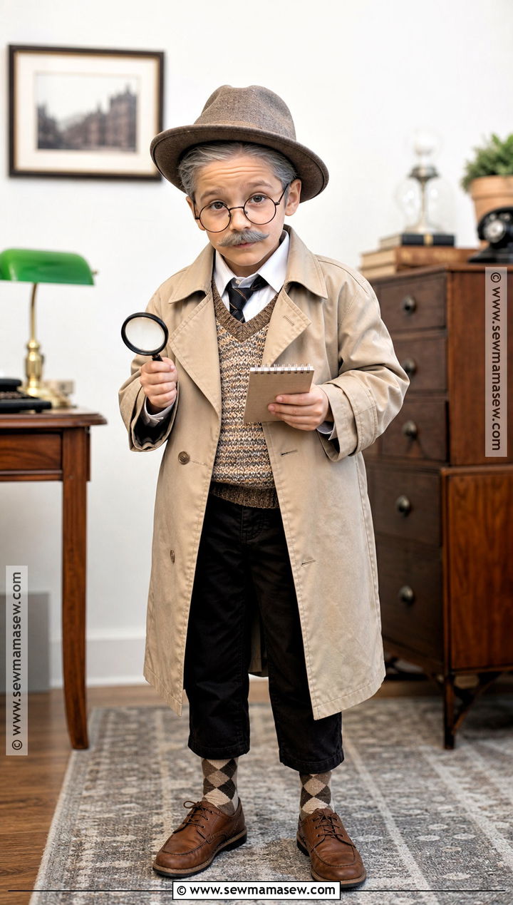 Old Detective Costume With Trench Coat - 30 old man costume ideas for kids