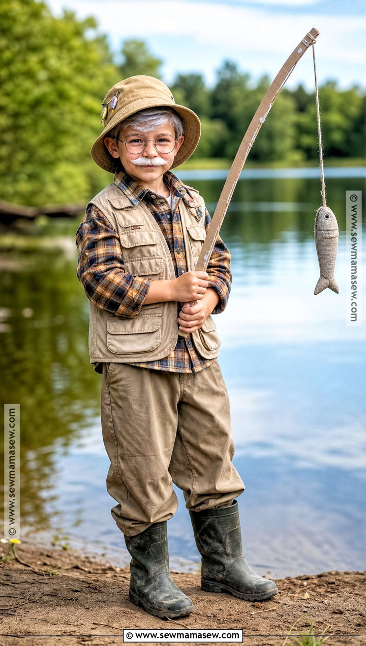 Old Fisherman Costume With Fishing Vest - 30 old man costume ideas for kids