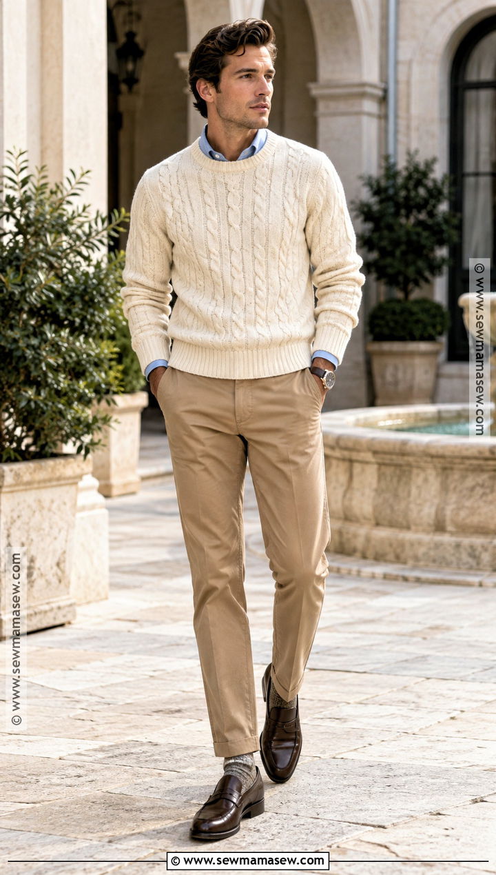 Old Money Cable Knit Sweater With Chinos - 25 old money outfits men fall winter