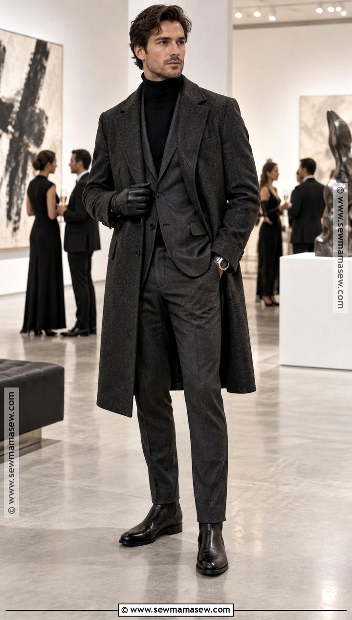 Old Money Charcoal Suit With Roll Neck Sweater - 25 old money outfits men fall winter