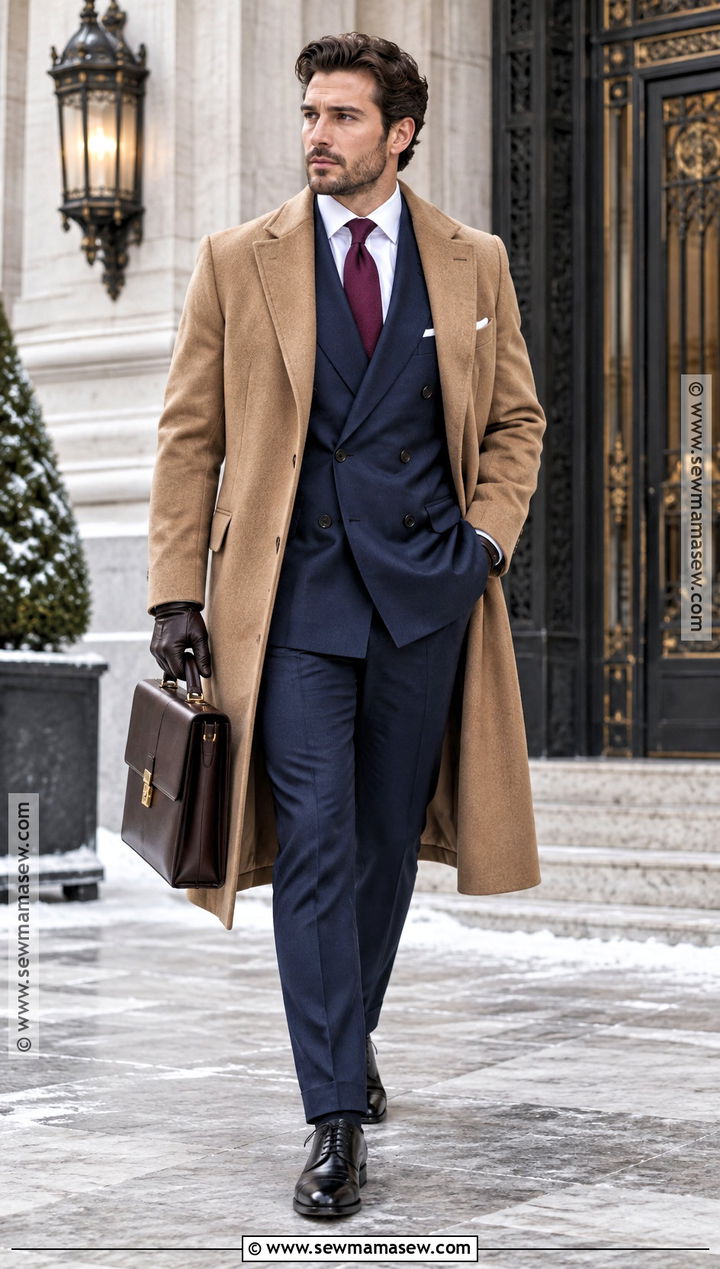 Old Money Double Breasted Suit With Overcoat - 25 old money outfits men fall winter