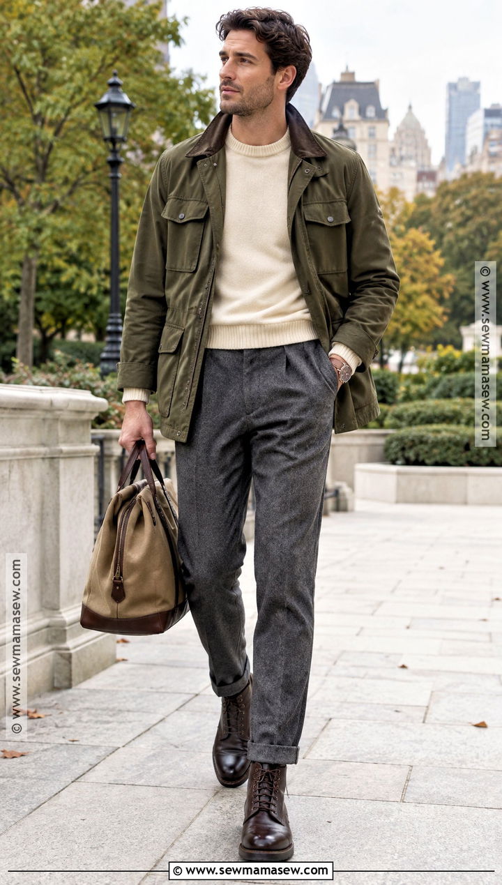 Old Money Field Jacket With Flannel Pants - 25 old money outfits men fall winter