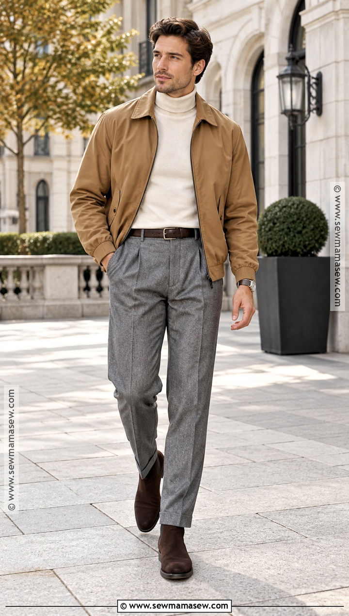 Old Money Harrington Jacket With Turtleneck - 25 old money outfits men fall winter
