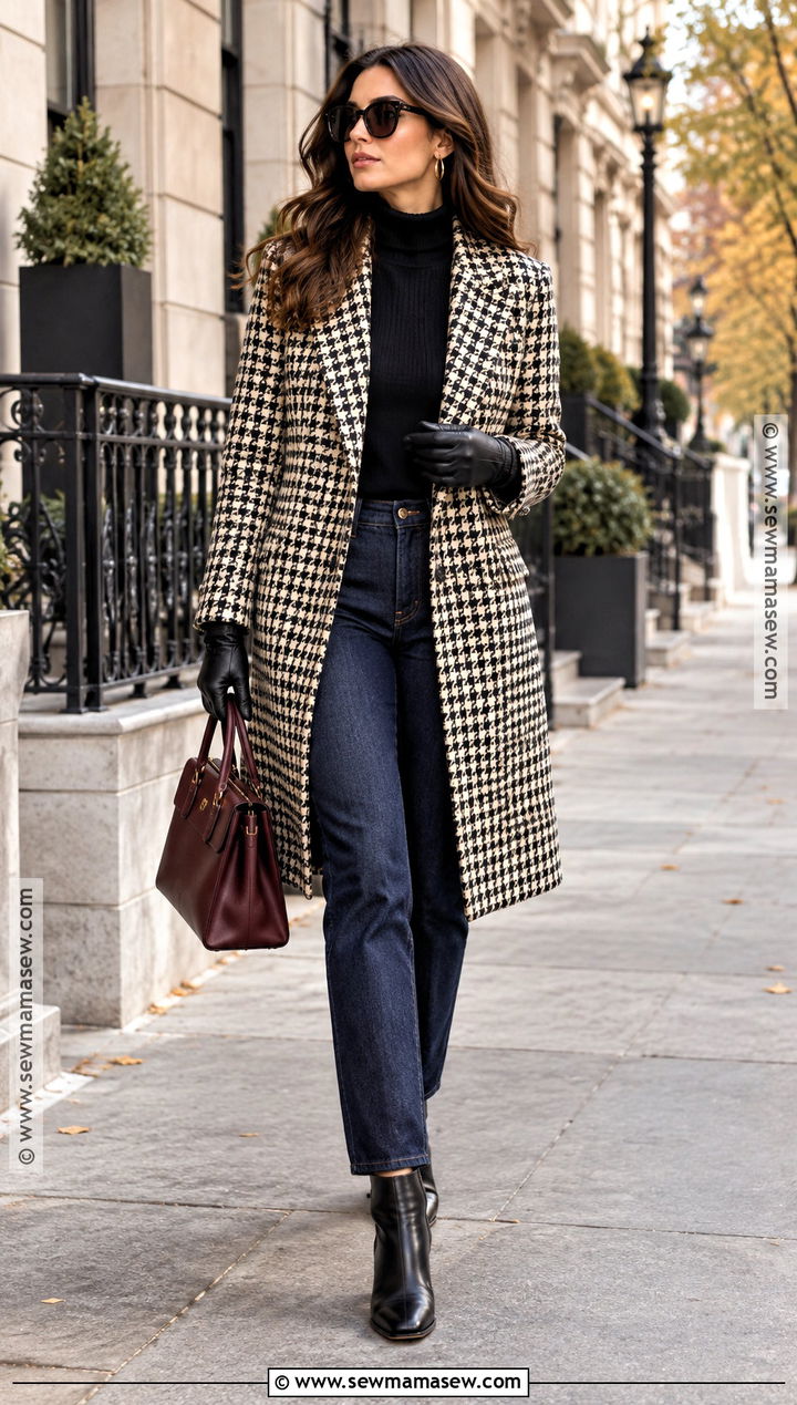 Old Money Houndstooth Coat Outfit - 15 fall old money outfits 2026