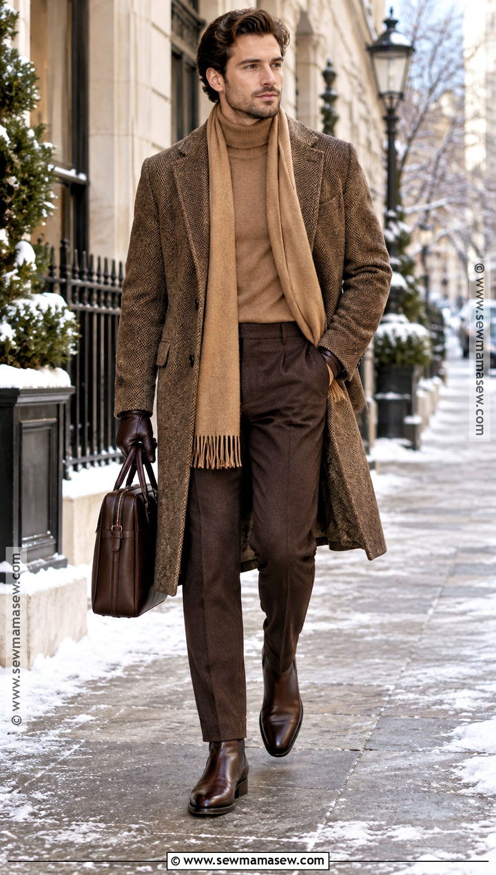 Old Money Monochrome Brown Winter Outfit - 25 old money outfits men fall winter