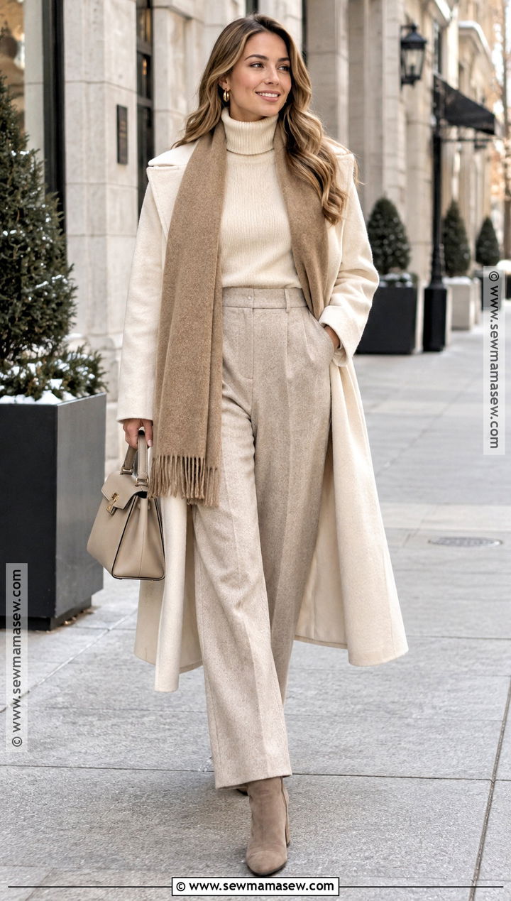 Old Money Monochrome Cream Winter Outfit - 15 Old Money Outfit Women Fall Winter Ideas