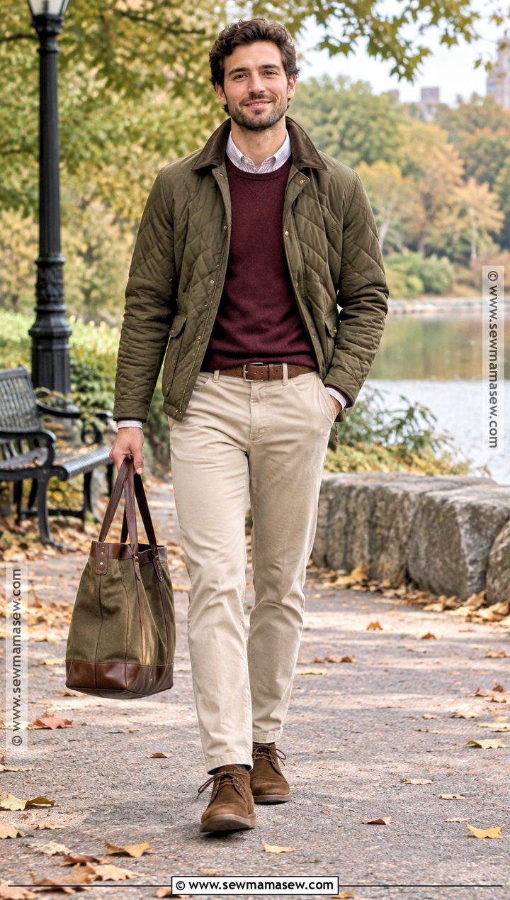 Old Money Quilted Jacket With Oxford Shirt - 25 old money outfits men fall winter