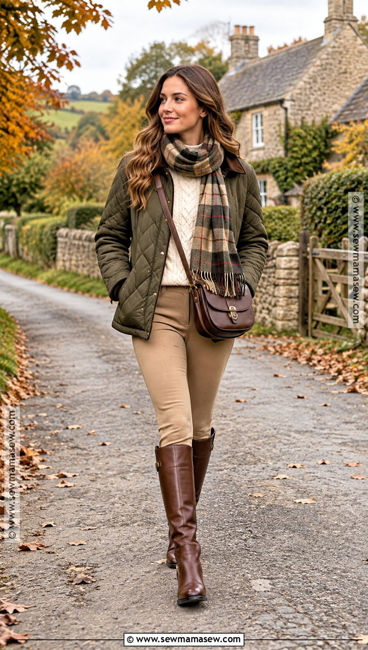 Old Money Quilted Jacket and Riding Boots Outfit - 15 Old Money Outfit Women Fall Winter Ideas