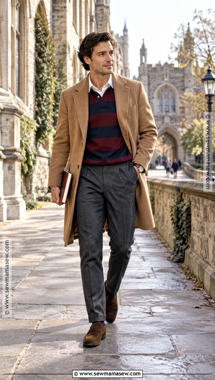 Old Money Rugby Shirt With Wool Pants - 25 old money outfits men fall winter
