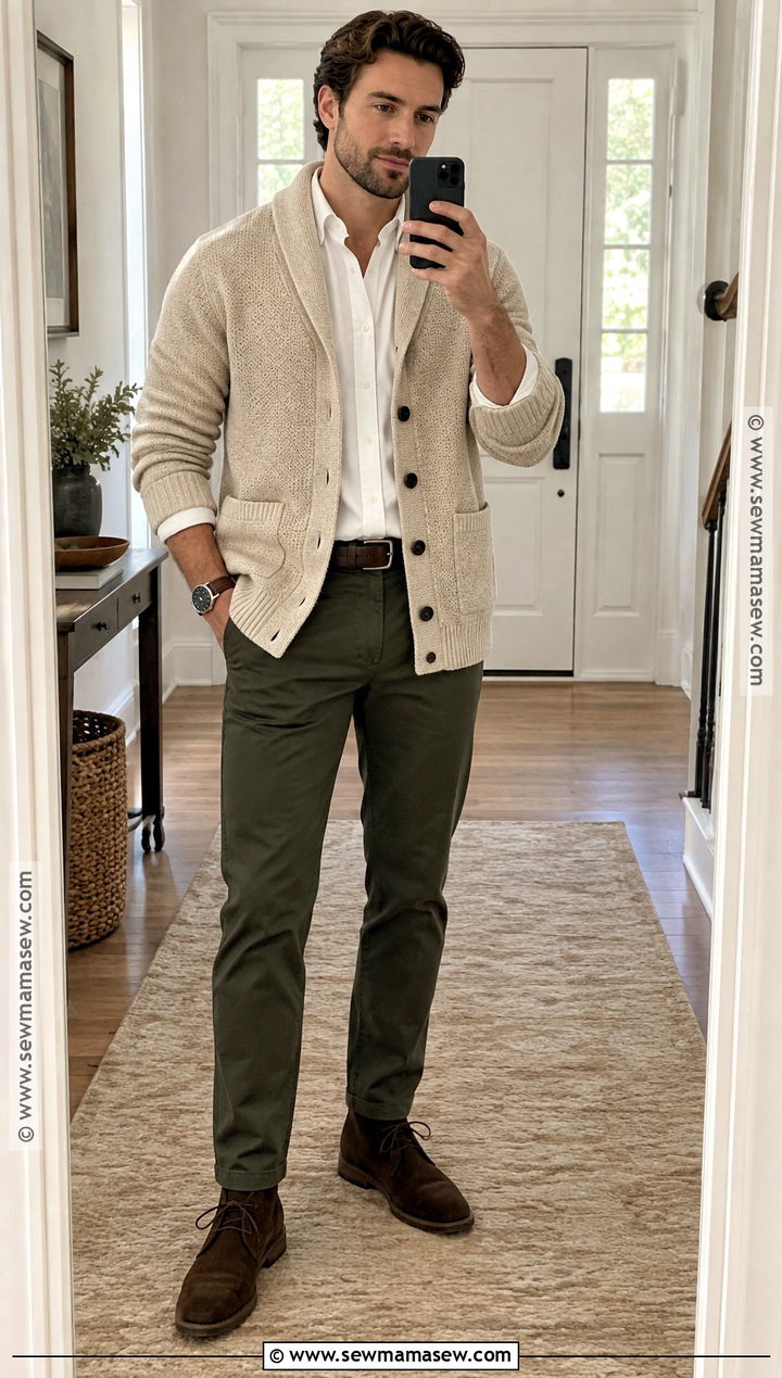 Old Money Shawl Collar Cardigan With Chinos - 25 old money outfits men fall winter